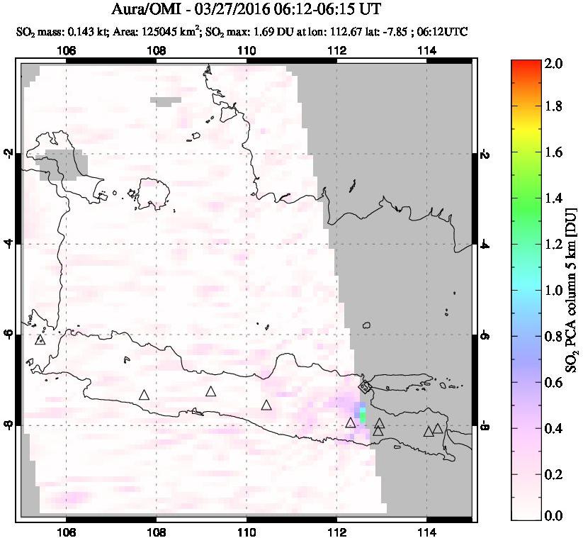 A sulfur dioxide image over Java, Indonesia on Mar 27, 2016.