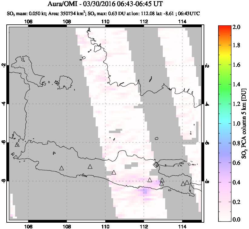 A sulfur dioxide image over Java, Indonesia on Mar 30, 2016.