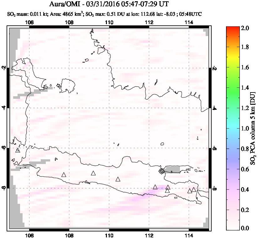 A sulfur dioxide image over Java, Indonesia on Mar 31, 2016.