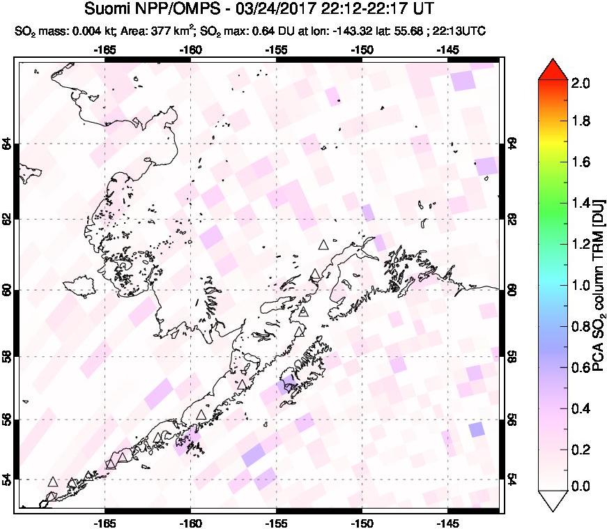 A sulfur dioxide image over Alaska, USA on Mar 24, 2017.