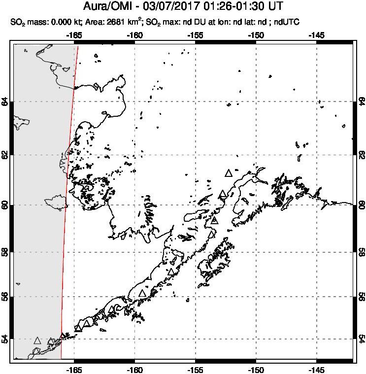 A sulfur dioxide image over Alaska, USA on Mar 07, 2017.