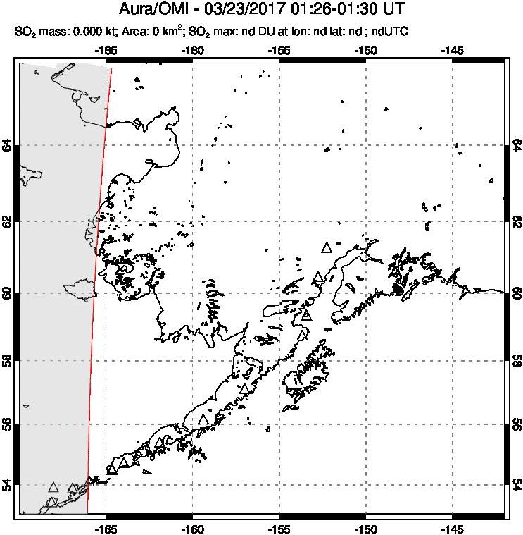 A sulfur dioxide image over Alaska, USA on Mar 23, 2017.