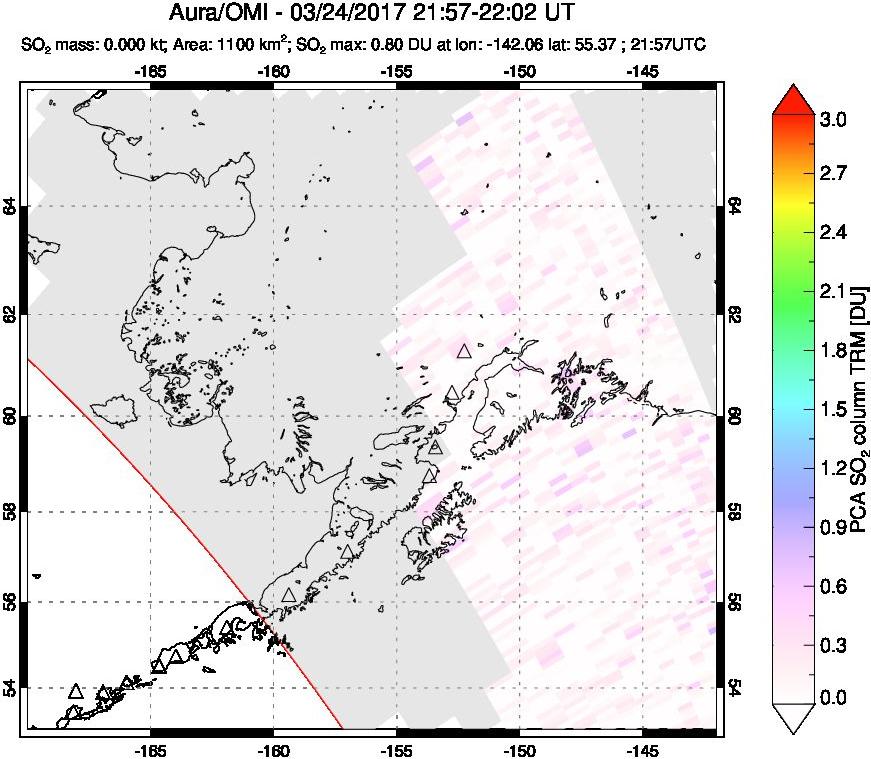 A sulfur dioxide image over Alaska, USA on Mar 24, 2017.