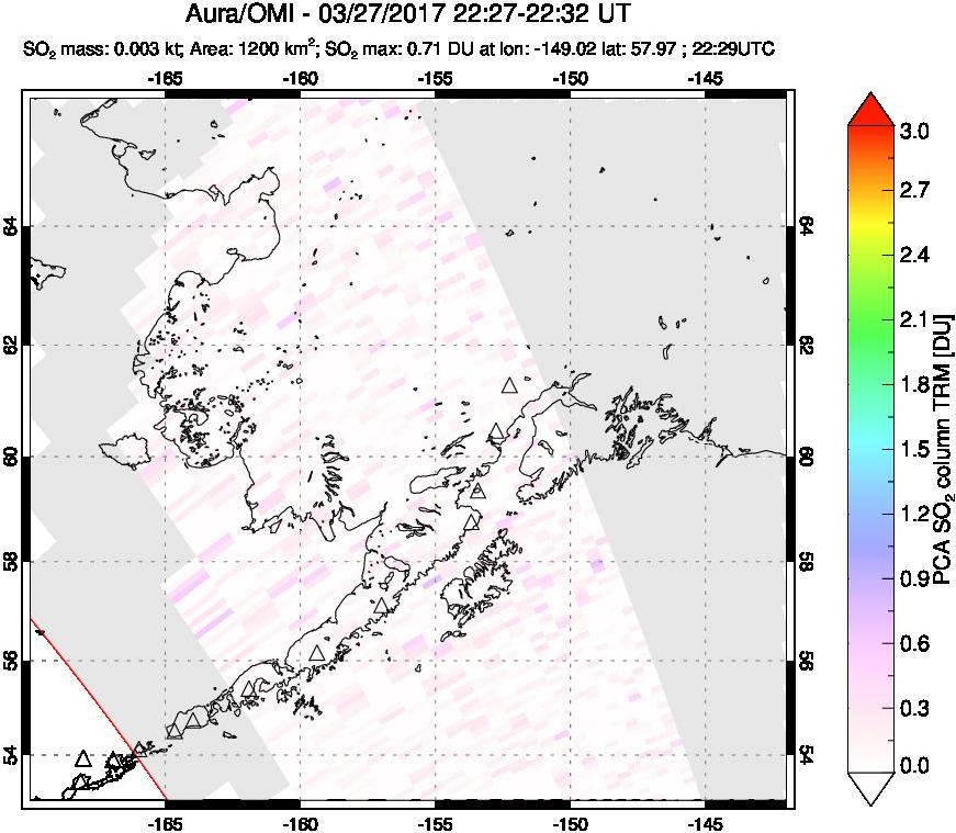 A sulfur dioxide image over Alaska, USA on Mar 27, 2017.