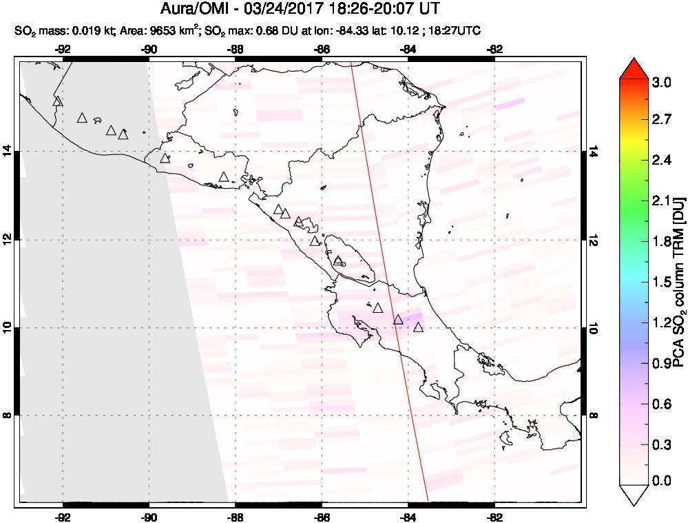 A sulfur dioxide image over Central America on Mar 24, 2017.