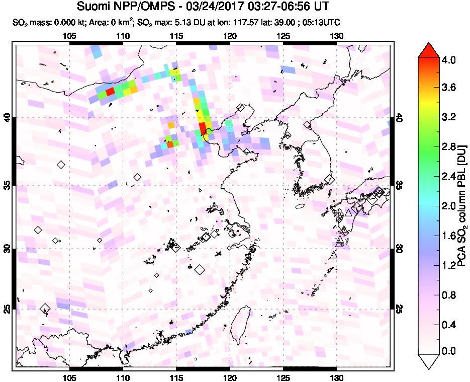A sulfur dioxide image over Eastern China on Mar 24, 2017.