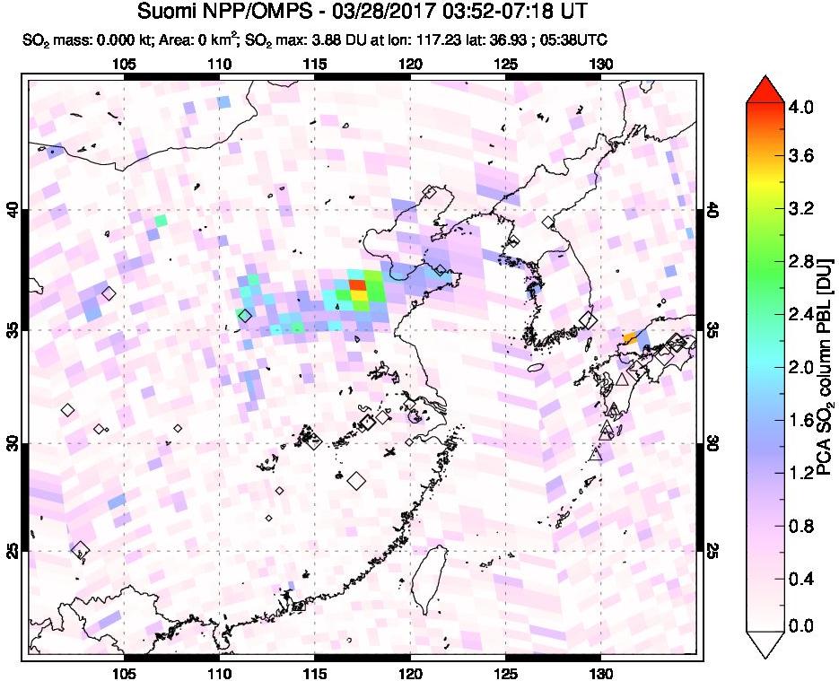 A sulfur dioxide image over Eastern China on Mar 28, 2017.