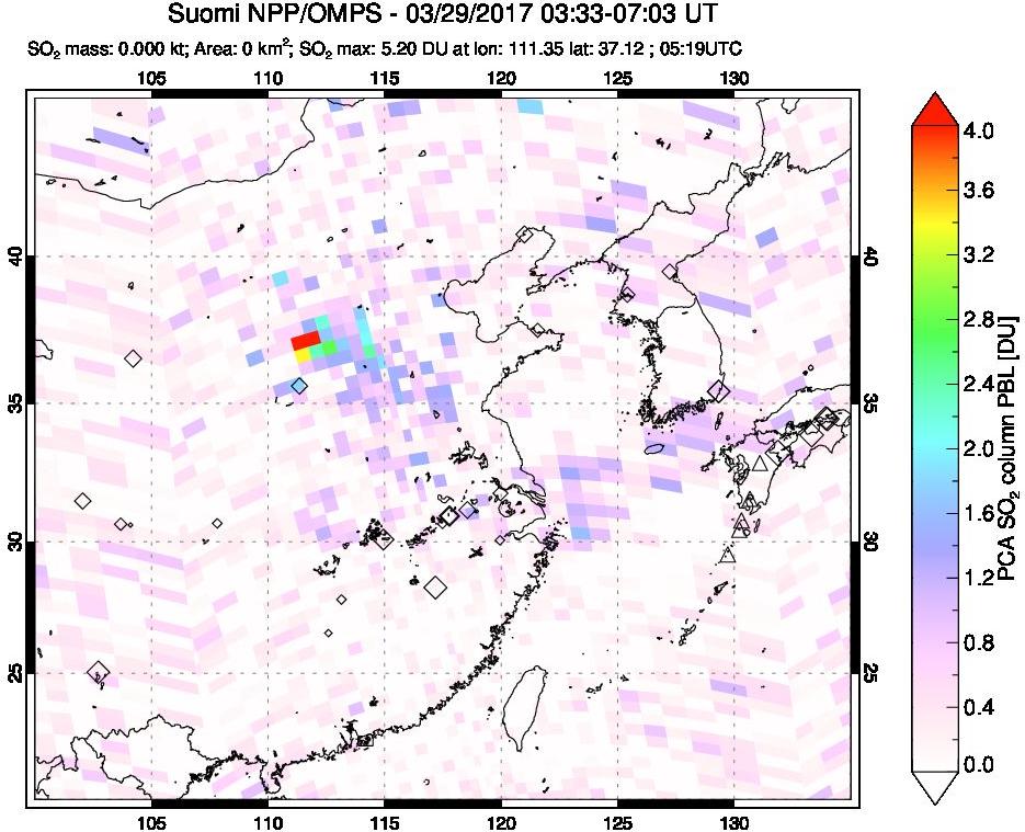 A sulfur dioxide image over Eastern China on Mar 29, 2017.
