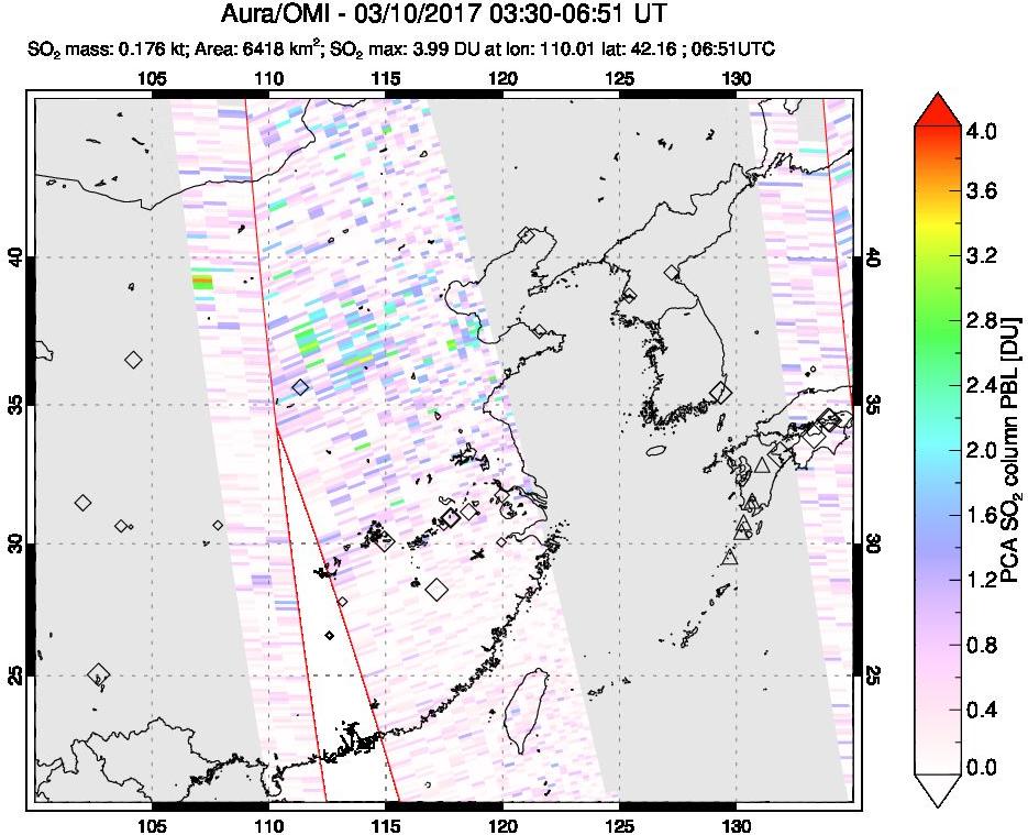 A sulfur dioxide image over Eastern China on Mar 10, 2017.