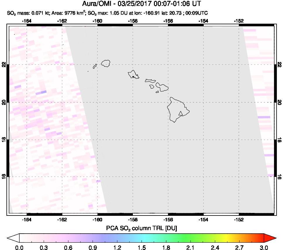 A sulfur dioxide image over Hawaii, USA on Mar 25, 2017.
