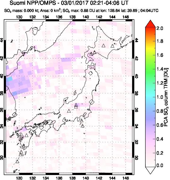 A sulfur dioxide image over Japan on Mar 01, 2017.