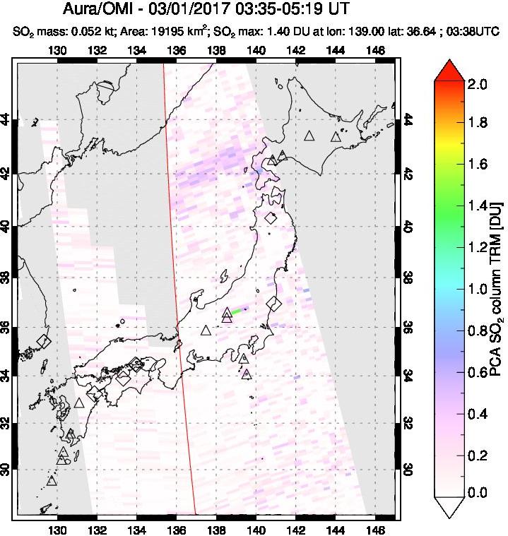 A sulfur dioxide image over Japan on Mar 01, 2017.