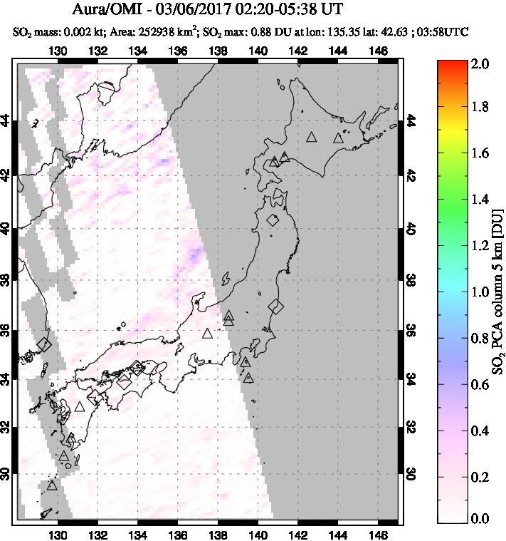 A sulfur dioxide image over Japan on Mar 06, 2017.