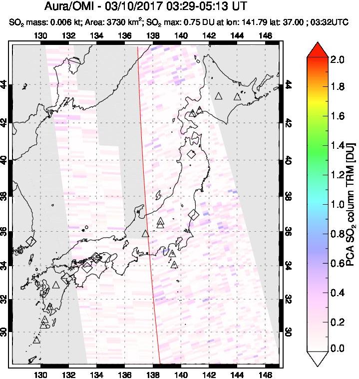 A sulfur dioxide image over Japan on Mar 10, 2017.