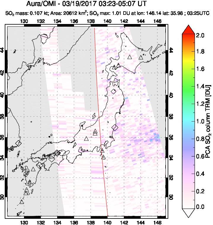 A sulfur dioxide image over Japan on Mar 19, 2017.