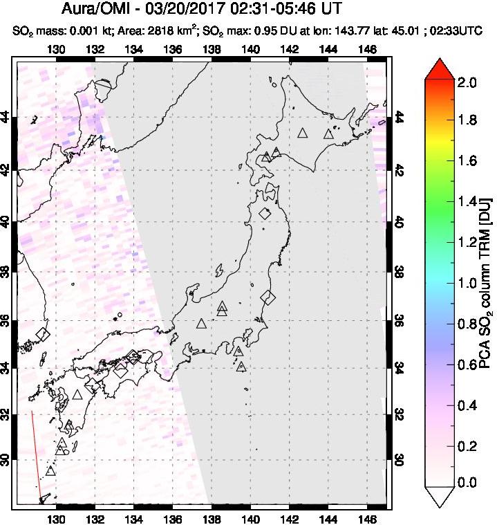 A sulfur dioxide image over Japan on Mar 20, 2017.