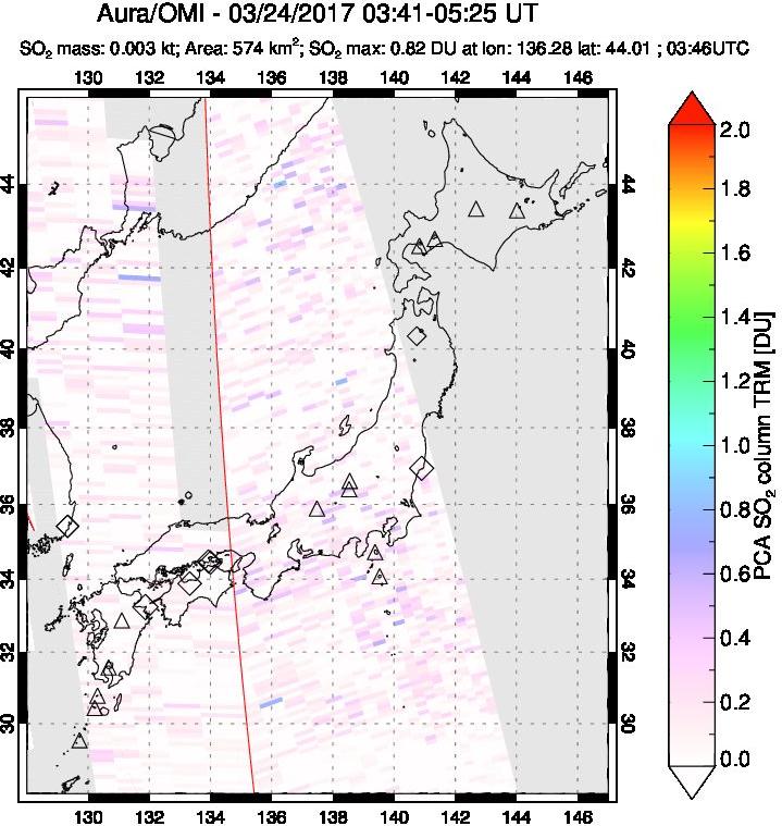 A sulfur dioxide image over Japan on Mar 24, 2017.