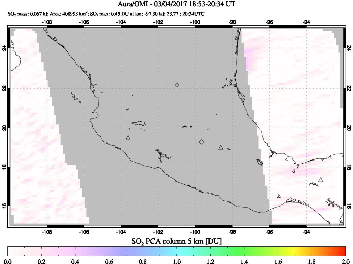 A sulfur dioxide image over Mexico on Mar 04, 2017.