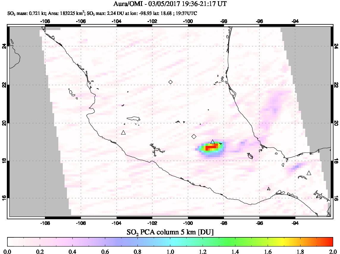 A sulfur dioxide image over Mexico on Mar 05, 2017.