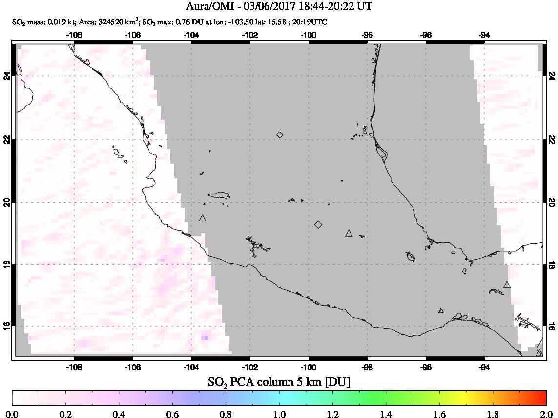 A sulfur dioxide image over Mexico on Mar 06, 2017.