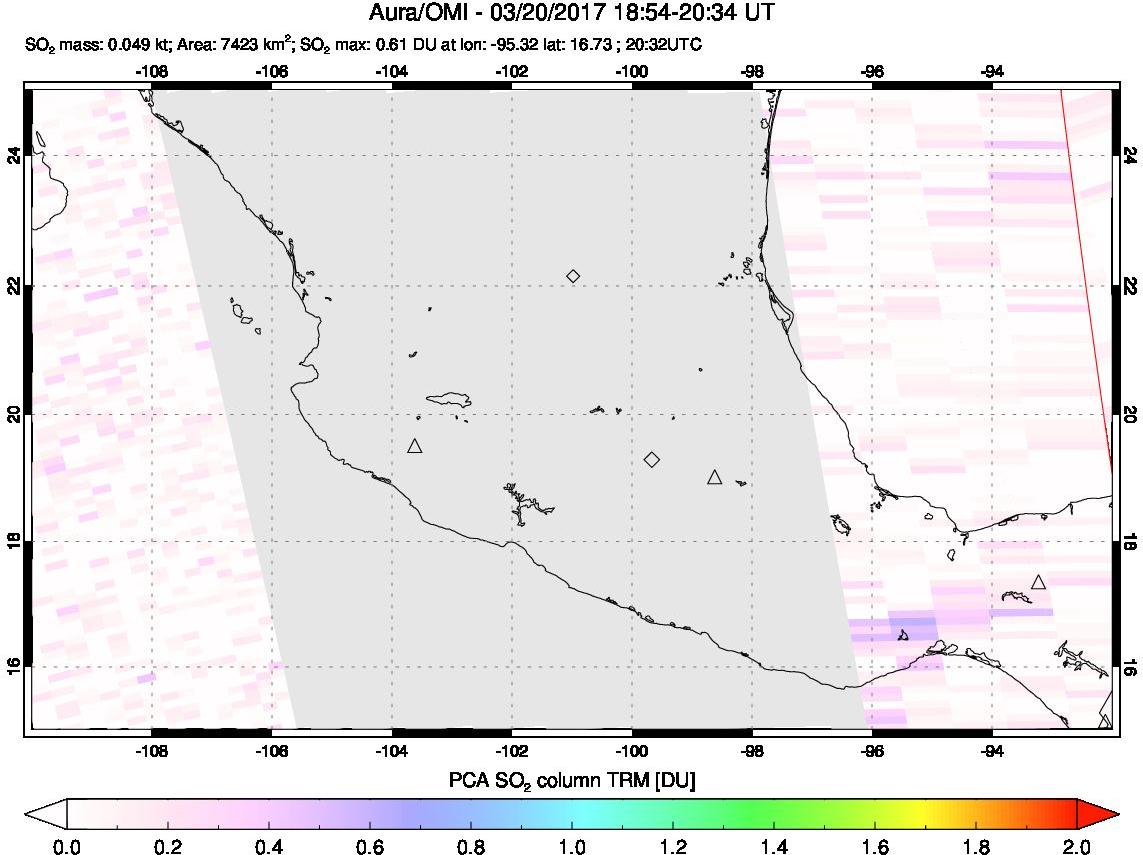 A sulfur dioxide image over Mexico on Mar 20, 2017.
