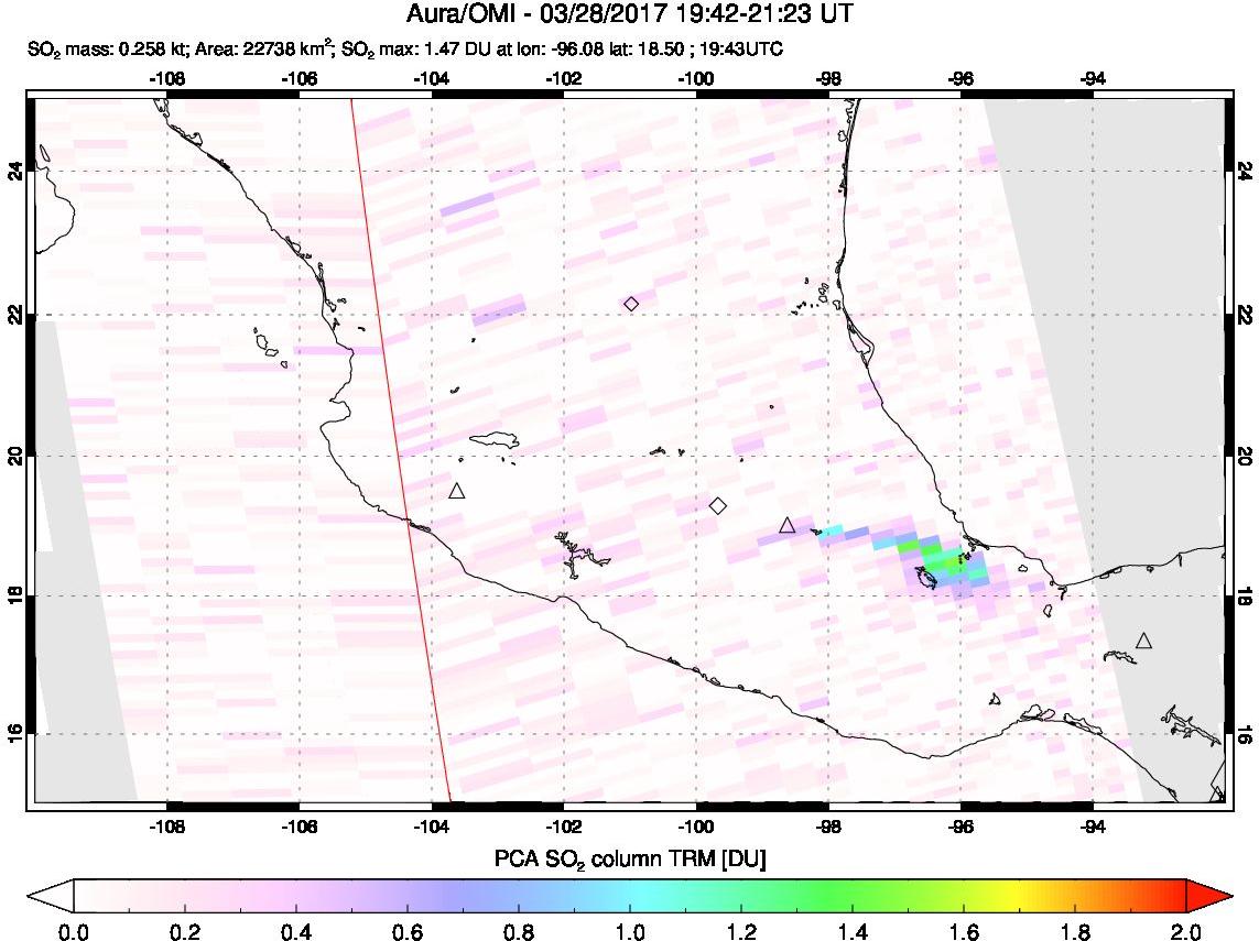 A sulfur dioxide image over Mexico on Mar 28, 2017.