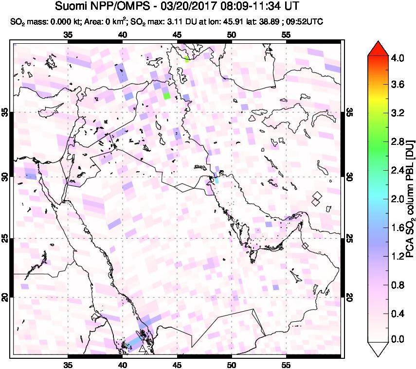 A sulfur dioxide image over Mideast on Mar 20, 2017.