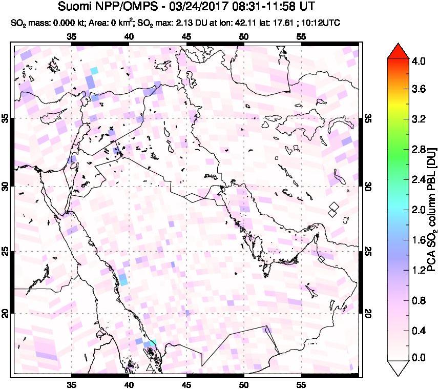 A sulfur dioxide image over Mideast on Mar 24, 2017.