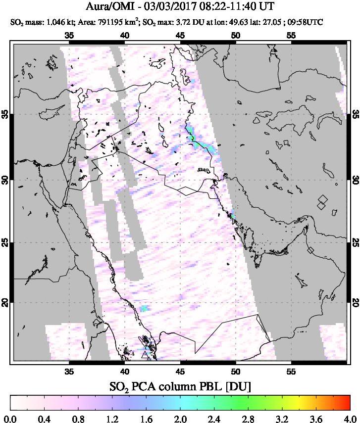 A sulfur dioxide image over Mideast on Mar 03, 2017.