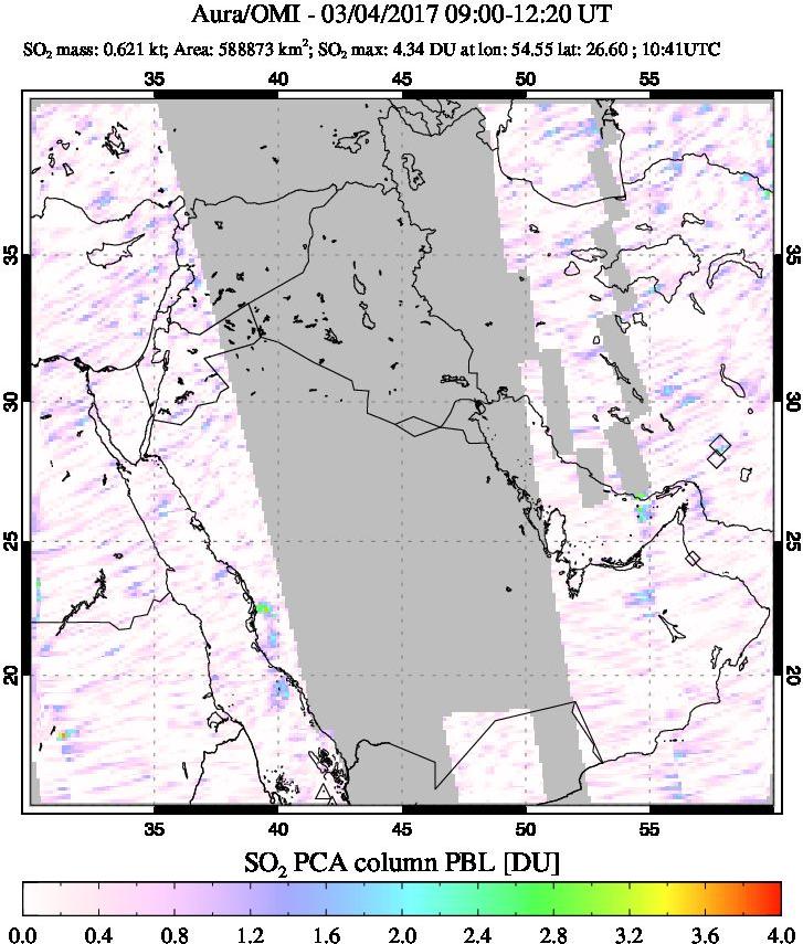 A sulfur dioxide image over Mideast on Mar 04, 2017.