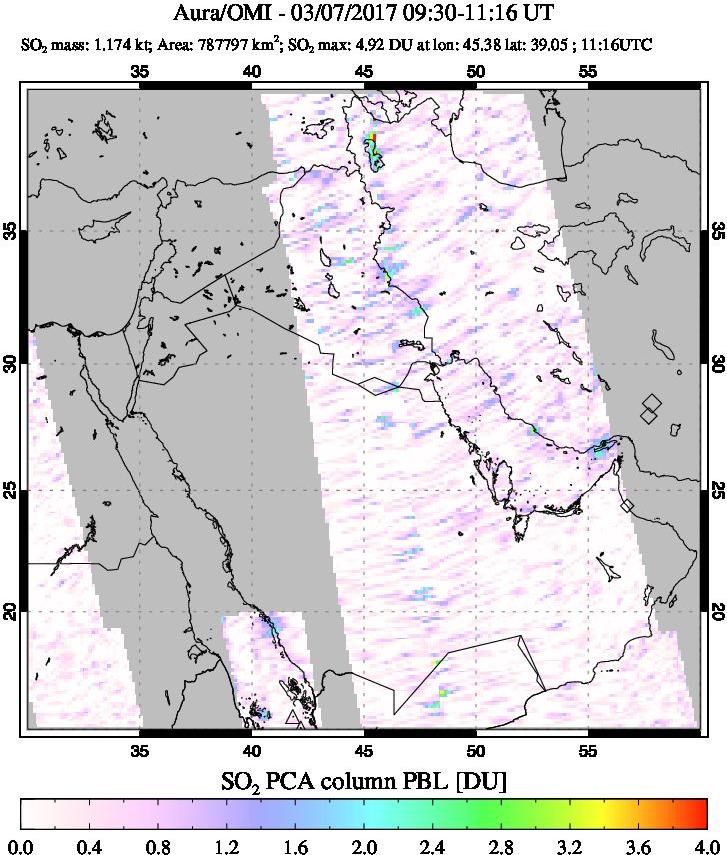 A sulfur dioxide image over Mideast on Mar 07, 2017.