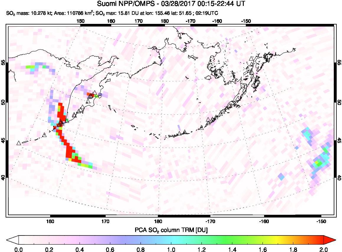 A sulfur dioxide image over North Pacific on Mar 28, 2017.