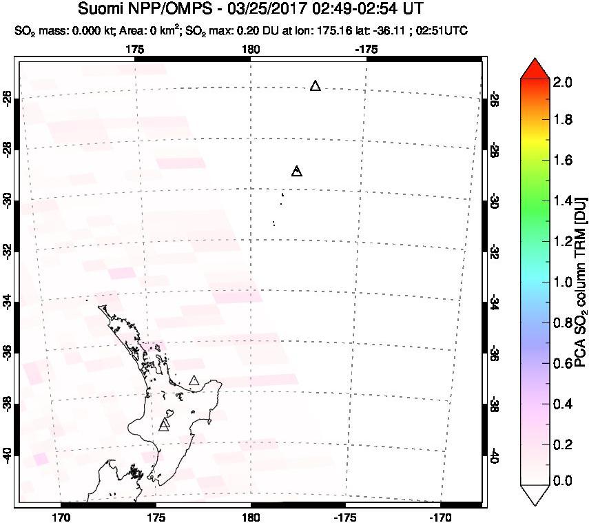 A sulfur dioxide image over New Zealand on Mar 25, 2017.