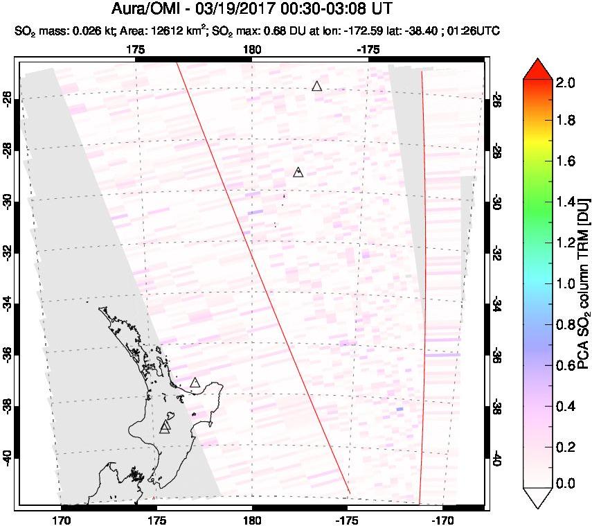A sulfur dioxide image over New Zealand on Mar 19, 2017.