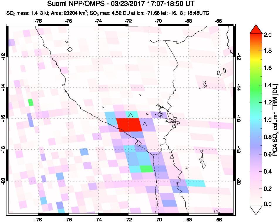 A sulfur dioxide image over Peru on Mar 23, 2017.