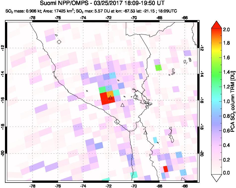 A sulfur dioxide image over Peru on Mar 25, 2017.