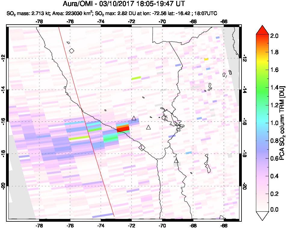 A sulfur dioxide image over Peru on Mar 10, 2017.