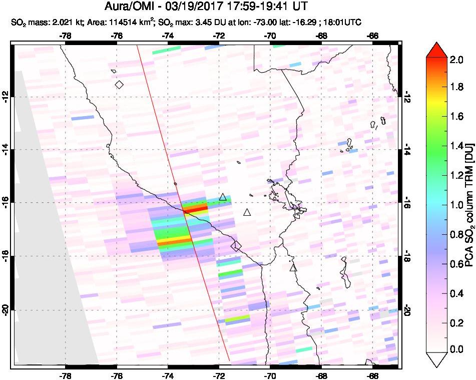 A sulfur dioxide image over Peru on Mar 19, 2017.