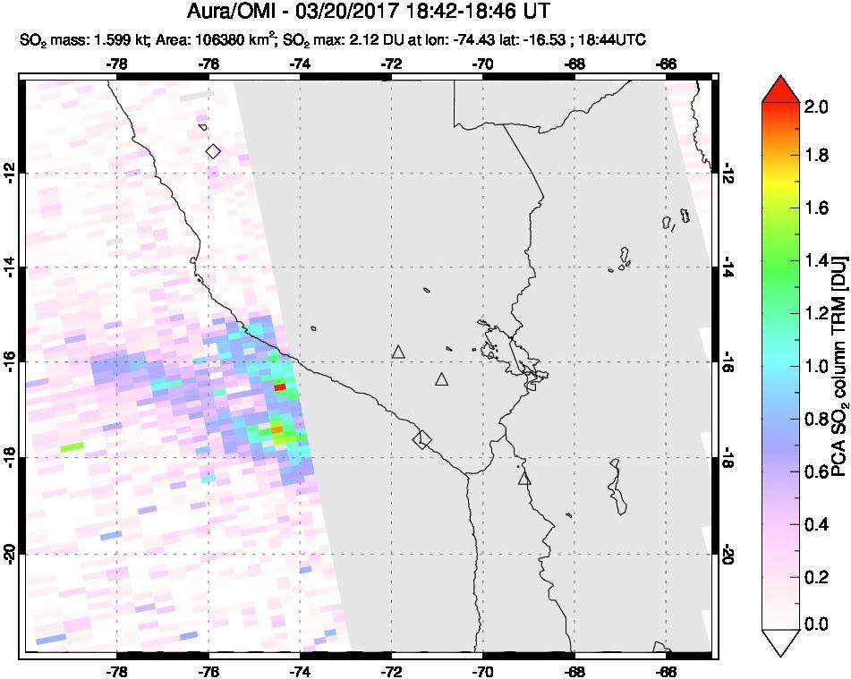 A sulfur dioxide image over Peru on Mar 20, 2017.