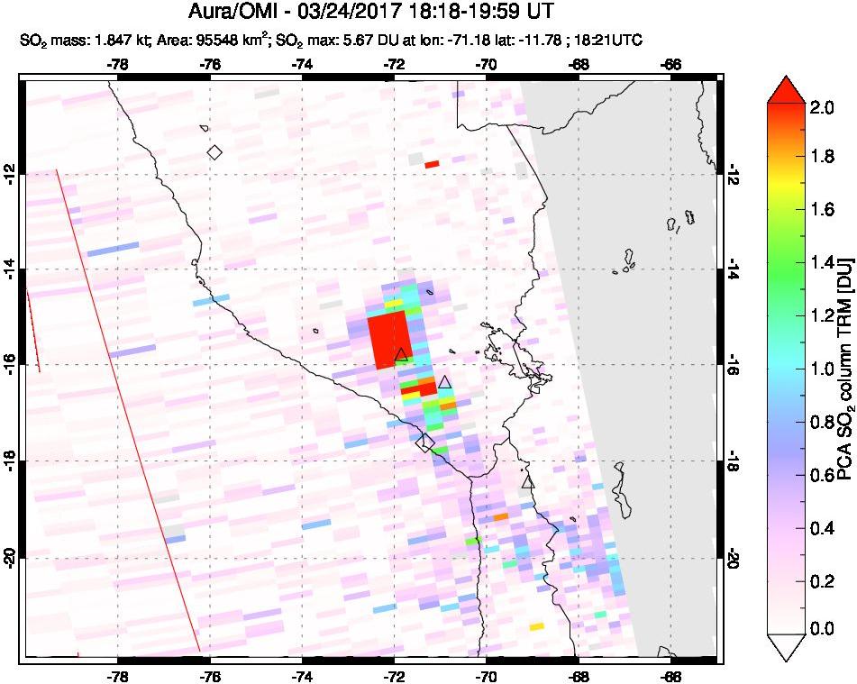 A sulfur dioxide image over Peru on Mar 24, 2017.