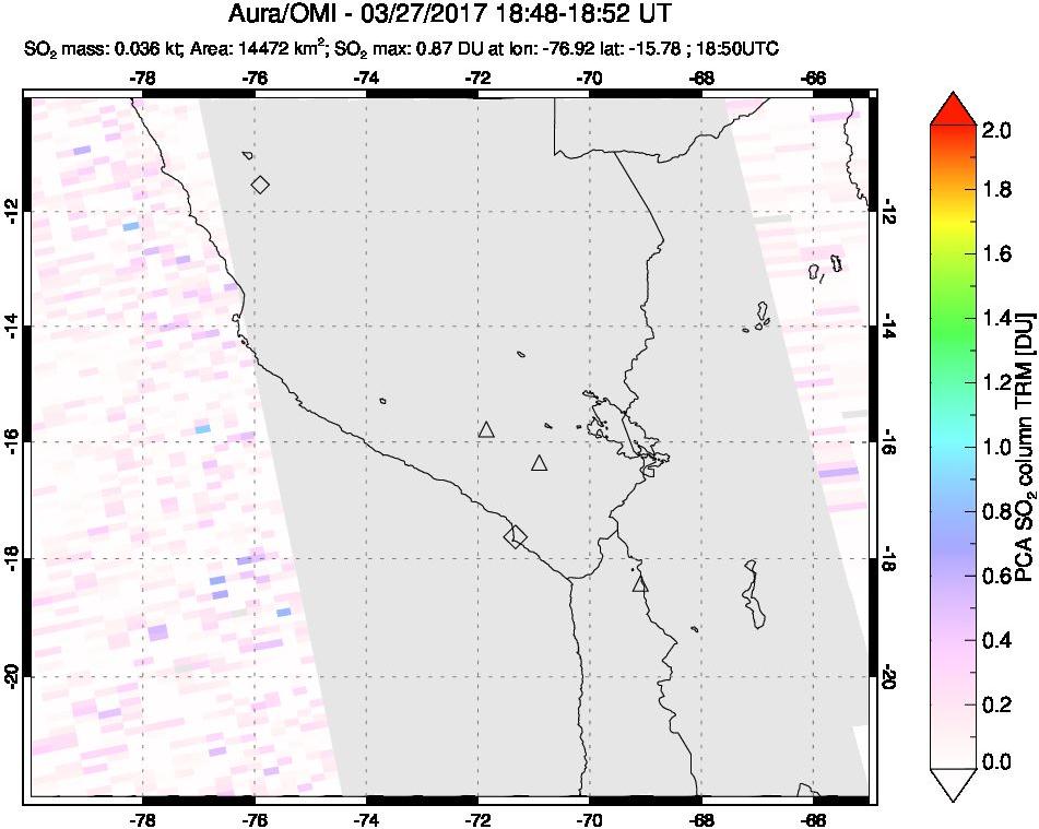 A sulfur dioxide image over Peru on Mar 27, 2017.