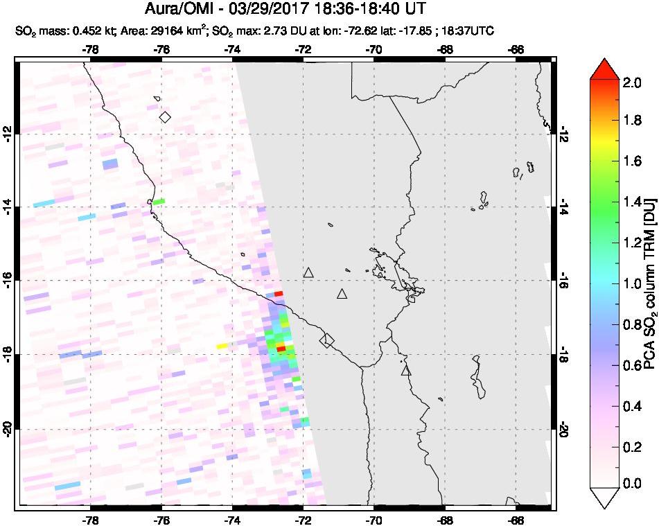 A sulfur dioxide image over Peru on Mar 29, 2017.