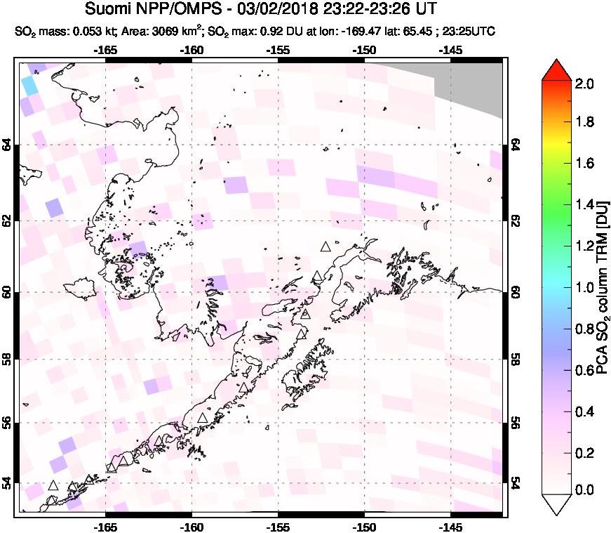 A sulfur dioxide image over Alaska, USA on Mar 02, 2018.