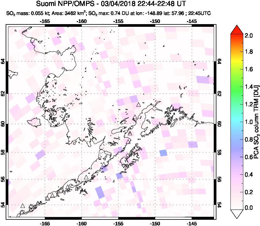 A sulfur dioxide image over Alaska, USA on Mar 04, 2018.