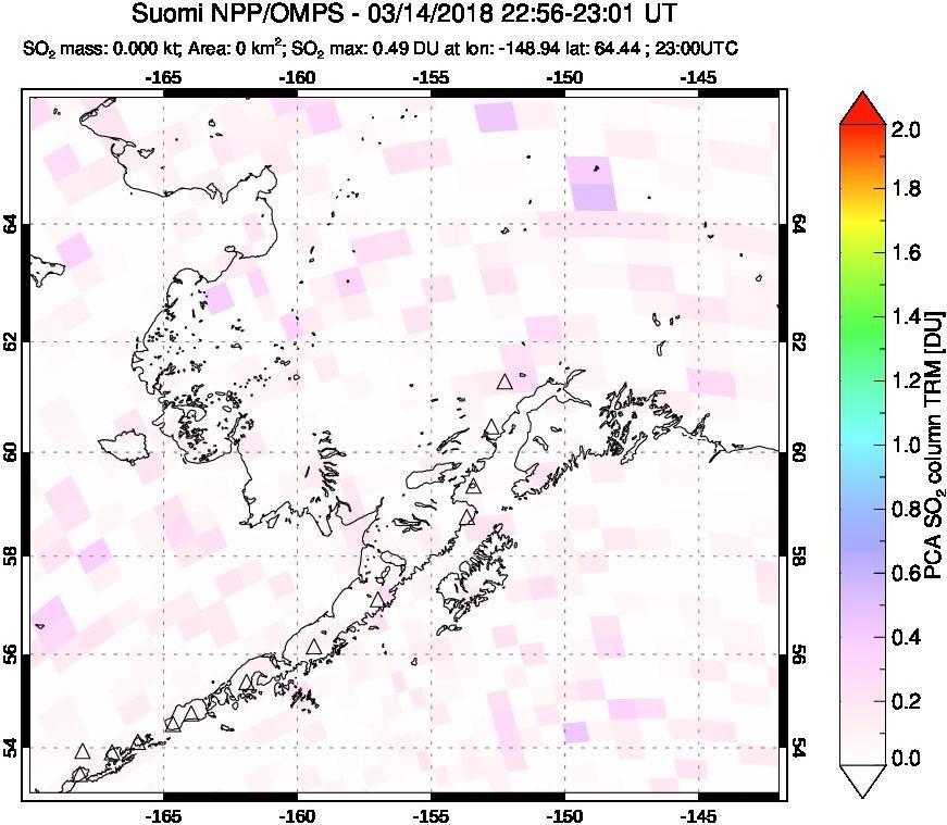 A sulfur dioxide image over Alaska, USA on Mar 14, 2018.