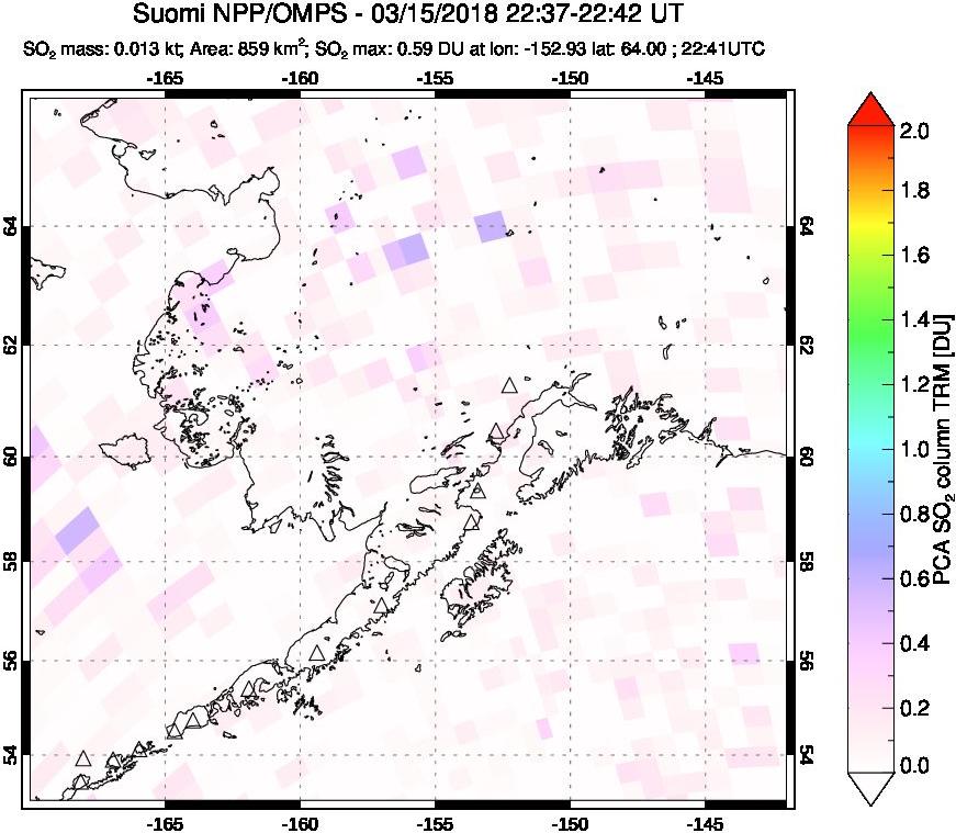 A sulfur dioxide image over Alaska, USA on Mar 15, 2018.