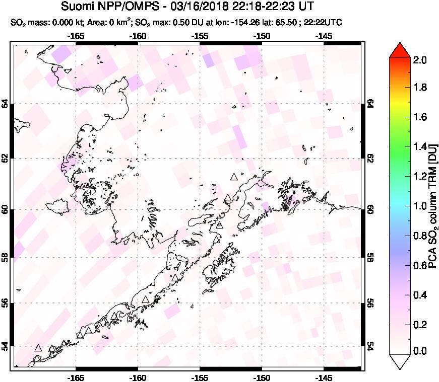 A sulfur dioxide image over Alaska, USA on Mar 16, 2018.