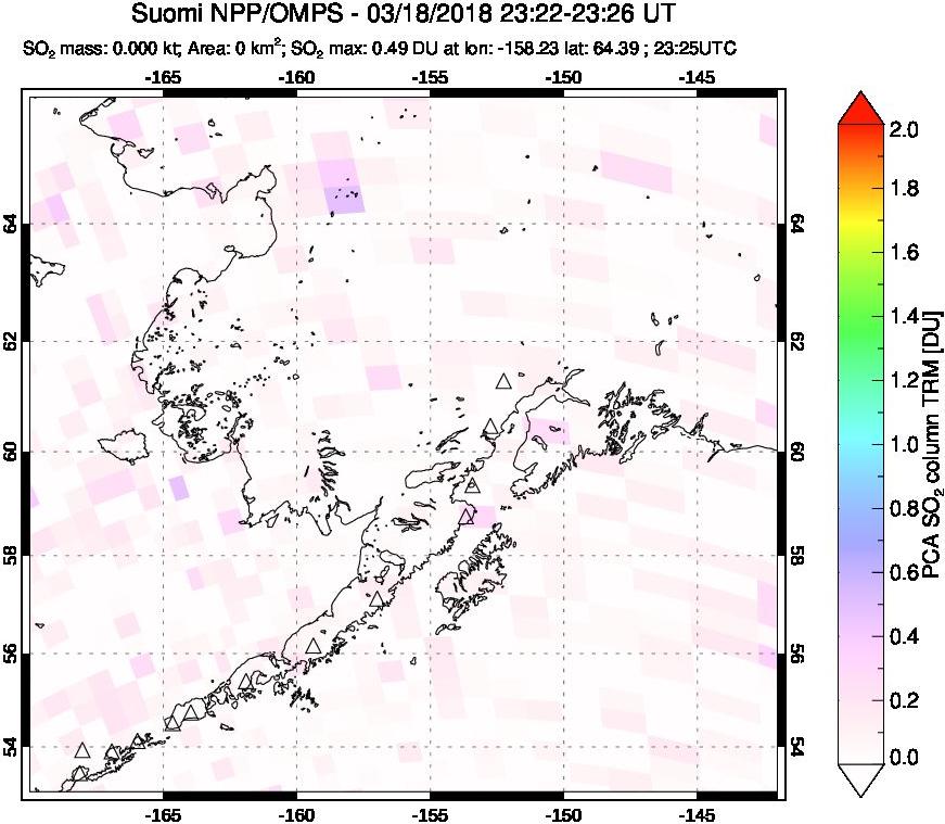 A sulfur dioxide image over Alaska, USA on Mar 18, 2018.