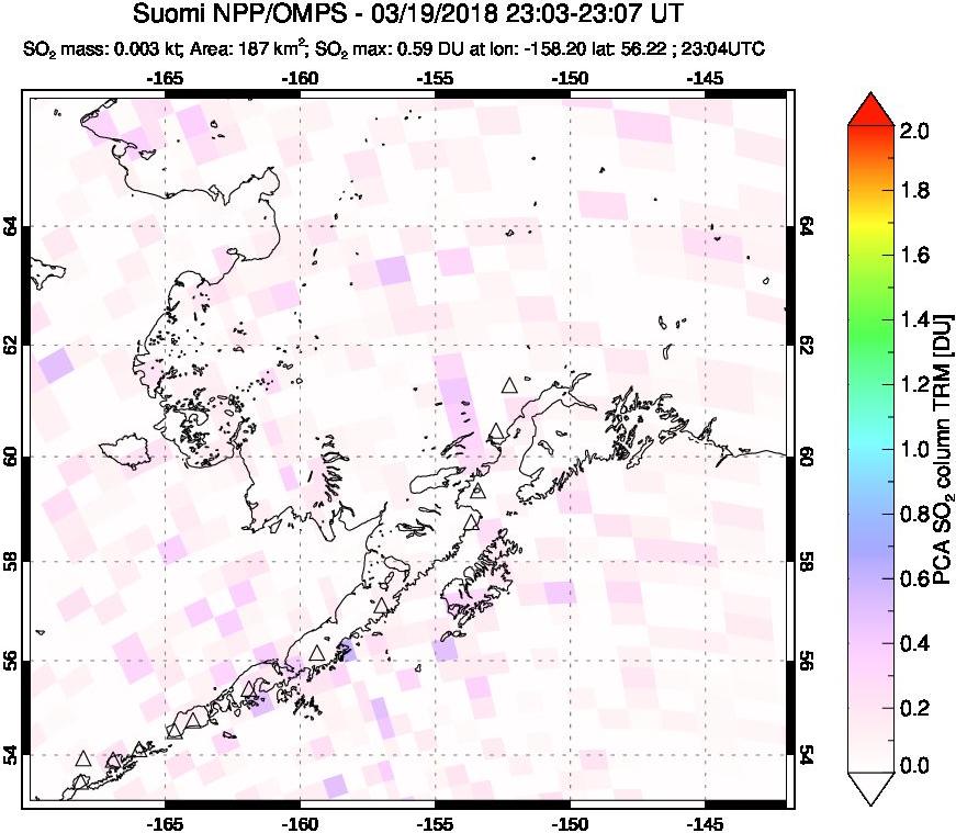 A sulfur dioxide image over Alaska, USA on Mar 19, 2018.
