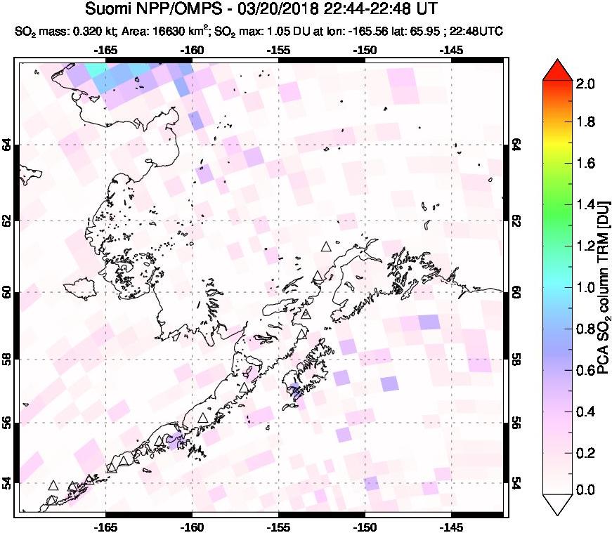 A sulfur dioxide image over Alaska, USA on Mar 20, 2018.